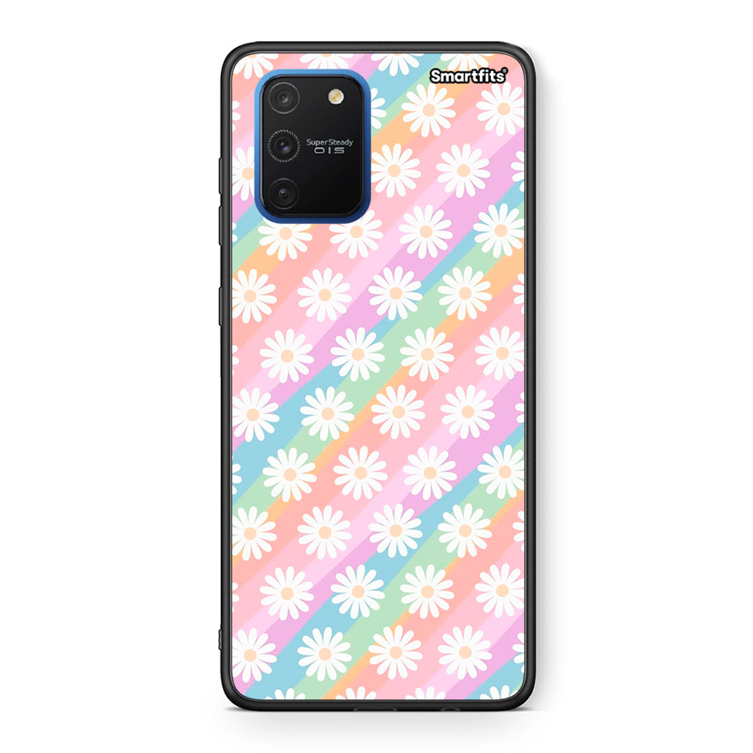 Samsung Galaxy S10 Lite White Daisies θήκη από τη Smartfits με σχέδιο στο πίσω μέρος και μαύρο περίβλημα | Smartphone case with colorful back and black bezels by Smartfits