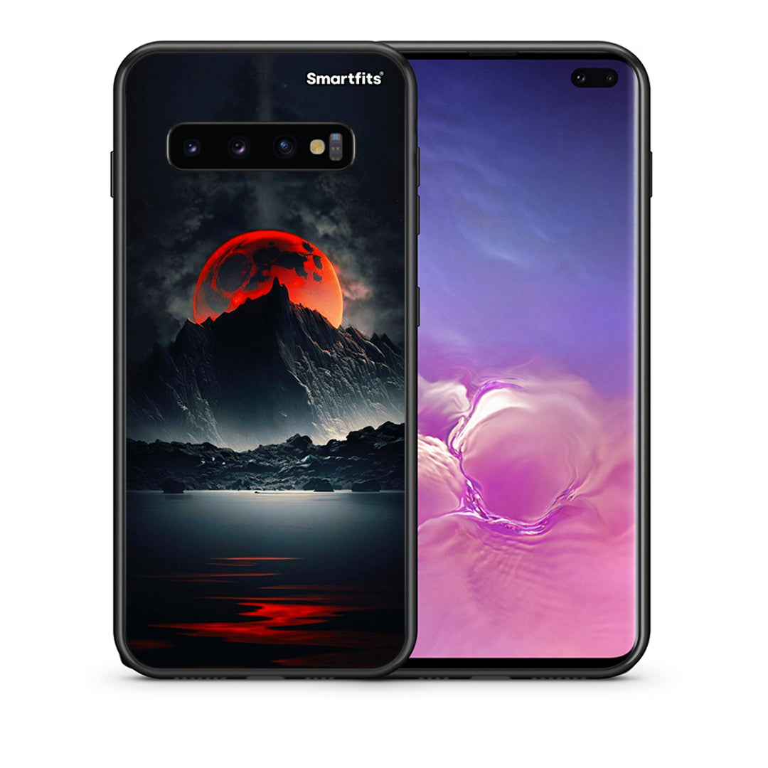 Θήκη Samsung S10+ Red Full Moon από τη Smartfits με σχέδιο στο πίσω μέρος και μαύρο περίβλημα | Samsung S10+ Red Full Moon case with colorful back and black bezels