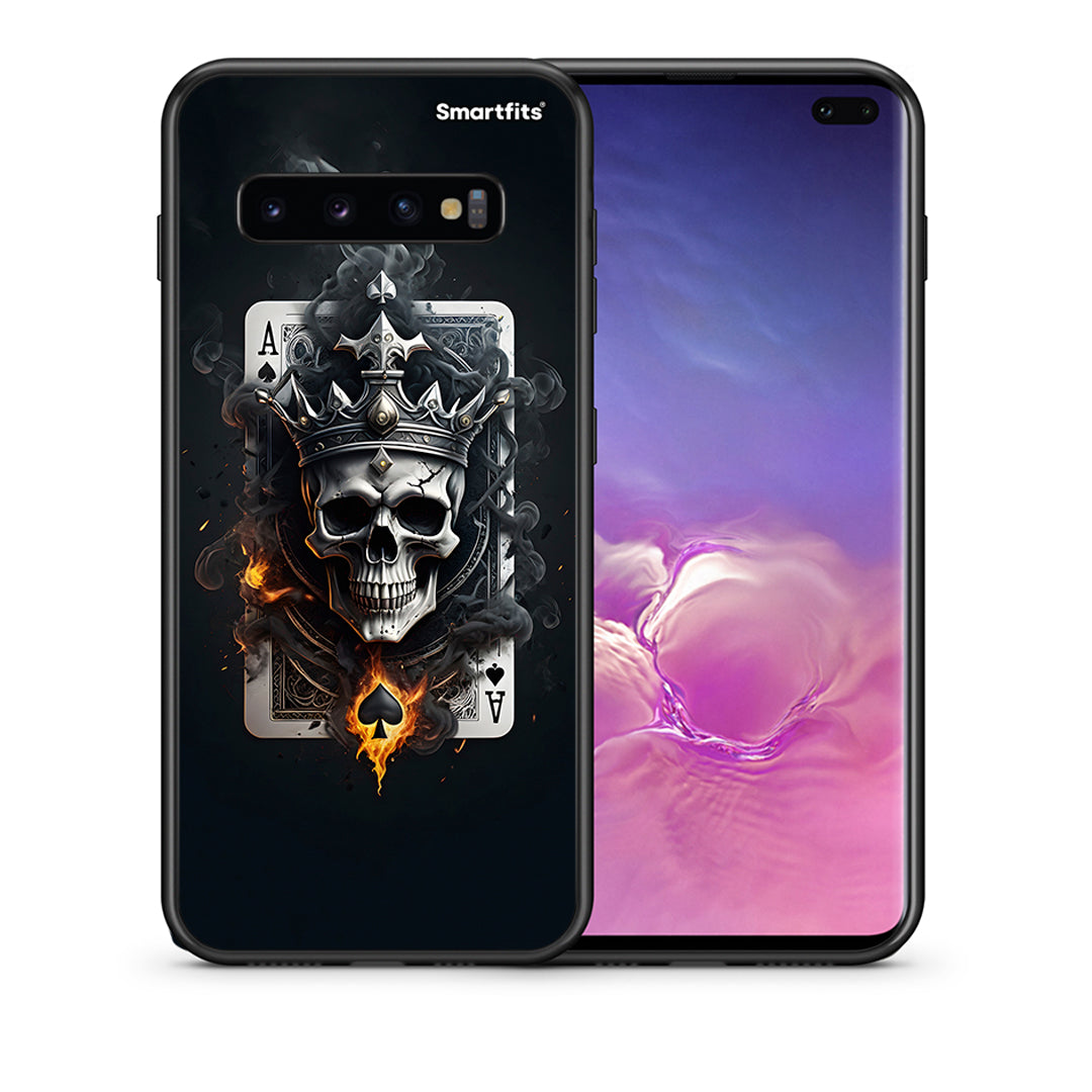 Θήκη Samsung S10+ Skull King Ace από τη Smartfits με σχέδιο στο πίσω μέρος και μαύρο περίβλημα | Samsung S10+ Skull King Ace case with colorful back and black bezels