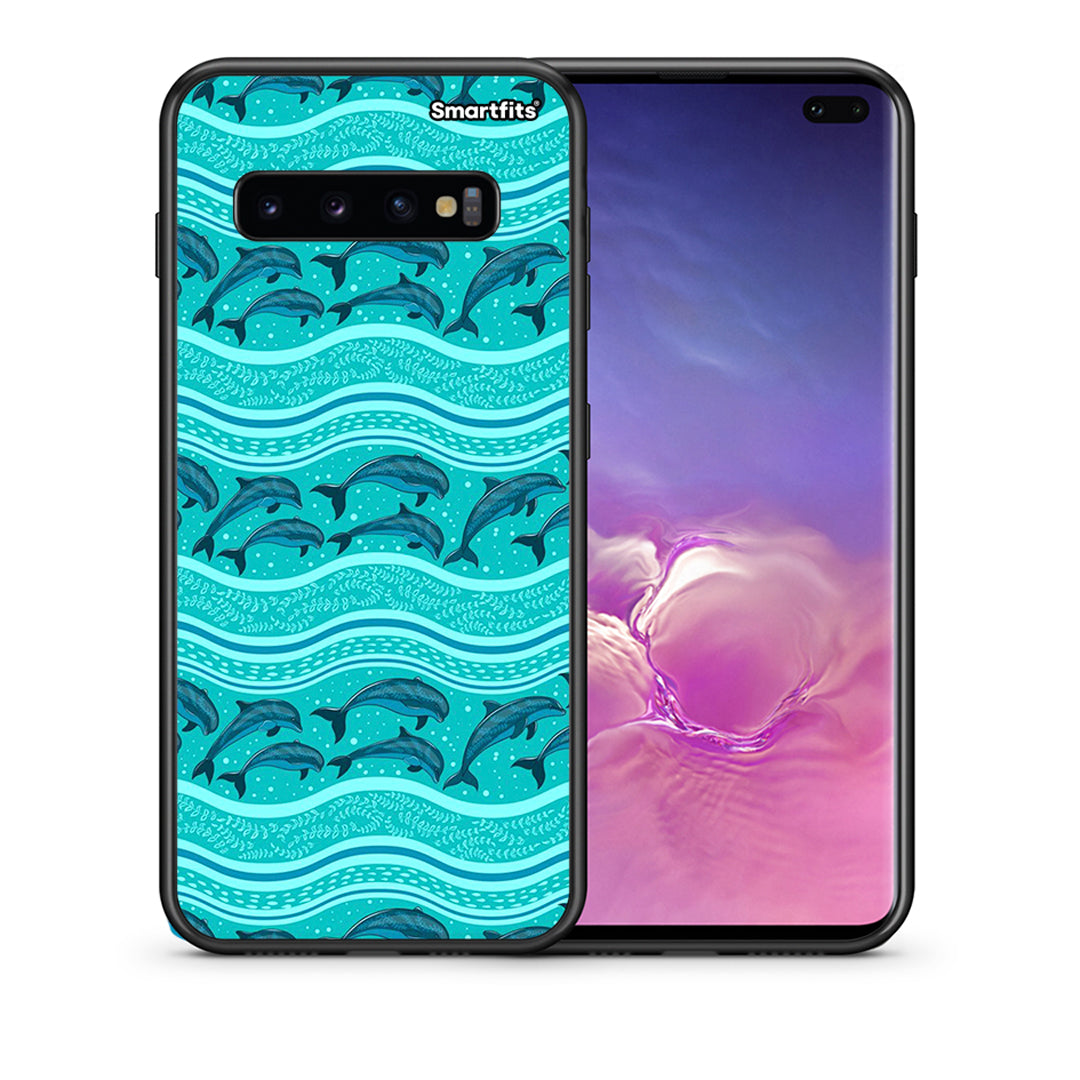 Θήκη Samsung S10+ Swimming Dolphins από τη Smartfits με σχέδιο στο πίσω μέρος και μαύρο περίβλημα | Samsung S10+ Swimming Dolphins case with colorful back and black bezels