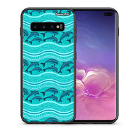 Thumbnail for Θήκη Samsung S10+ Swimming Dolphins από τη Smartfits με σχέδιο στο πίσω μέρος και μαύρο περίβλημα | Samsung S10+ Swimming Dolphins case with colorful back and black bezels