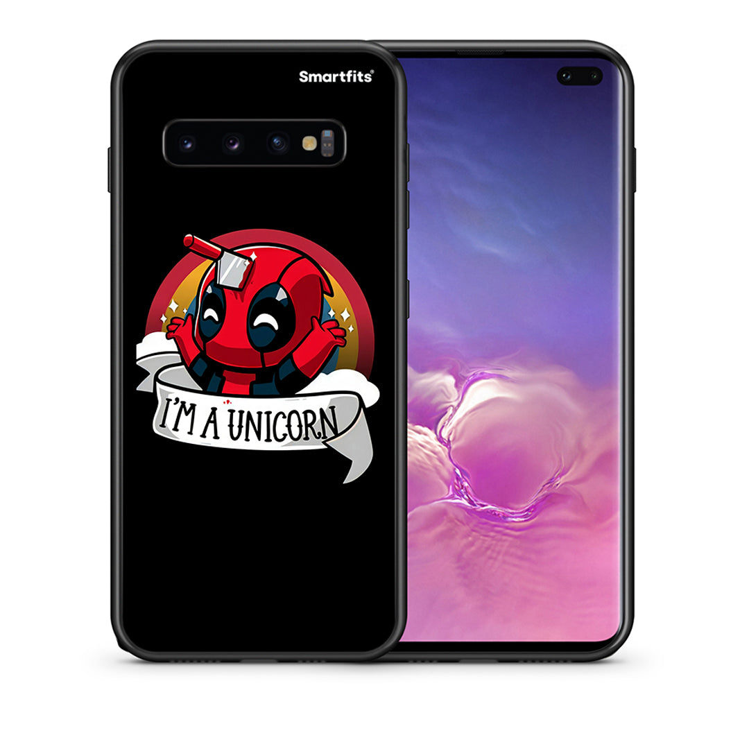 Θήκη Samsung S10+ Unicorn Deadpool από τη Smartfits με σχέδιο στο πίσω μέρος και μαύρο περίβλημα | Samsung S10+ Unicorn Deadpool case with colorful back and black bezels