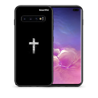 Thumbnail for Θήκη Samsung S10+ White Cross από τη Smartfits με σχέδιο στο πίσω μέρος και μαύρο περίβλημα | Samsung S10+ White Cross case with colorful back and black bezels