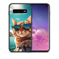 Thumbnail for Θήκη Samsung S10 Summer Cat από τη Smartfits με σχέδιο στο πίσω μέρος και μαύρο περίβλημα | Samsung S10 Summer Cat case with colorful back and black bezels