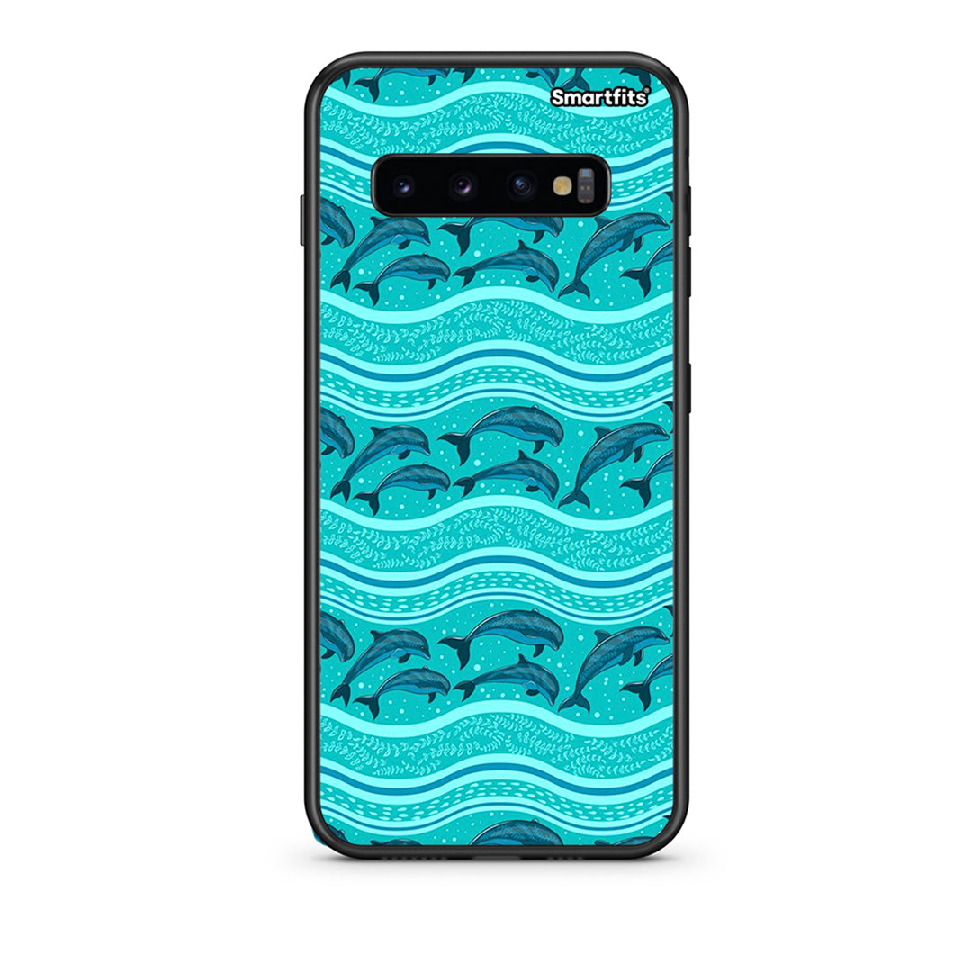 samsung s10 plus Swimming Dolphins θήκη από τη Smartfits με σχέδιο στο πίσω μέρος και μαύρο περίβλημα | Smartphone case with colorful back and black bezels by Smartfits