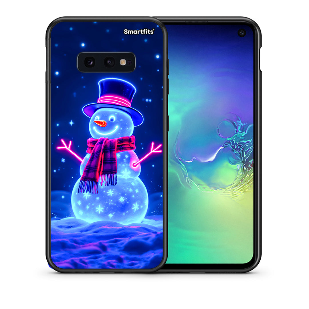 Θήκη Samsung S10e Christmas Neon Snowman από τη Smartfits με σχέδιο στο πίσω μέρος και μαύρο περίβλημα | Samsung S10e Christmas Neon Snowman case with colorful back and black bezels