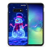 Thumbnail for Θήκη Samsung S10e Christmas Neon Snowman από τη Smartfits με σχέδιο στο πίσω μέρος και μαύρο περίβλημα | Samsung S10e Christmas Neon Snowman case with colorful back and black bezels