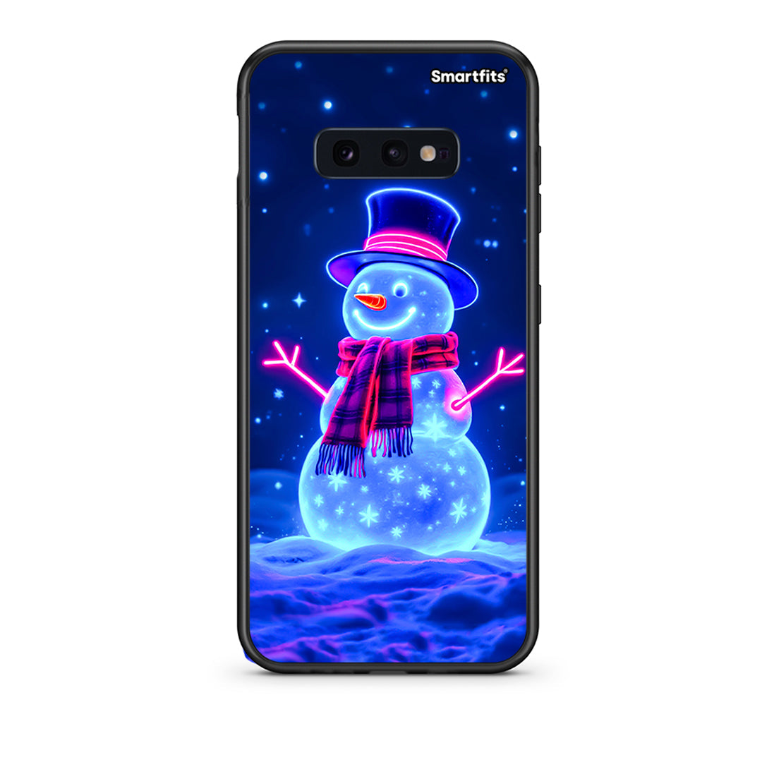 samsung s10e Christmas Neon Snowman θήκη από τη Smartfits με σχέδιο στο πίσω μέρος και μαύρο περίβλημα | Smartphone case with colorful back and black bezels by Smartfits