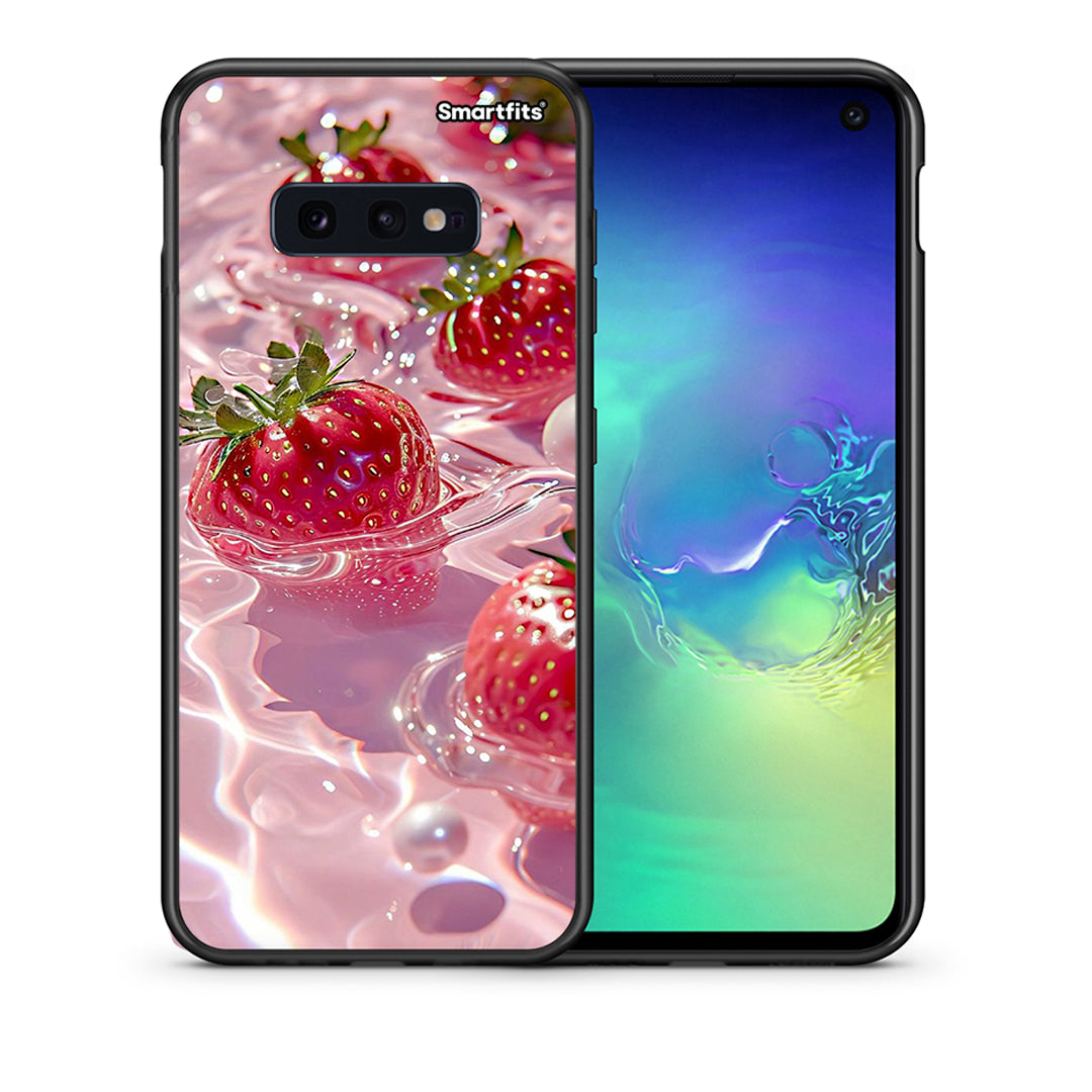 Θήκη Samsung S10e Juicy Strawberries από τη Smartfits με σχέδιο στο πίσω μέρος και μαύρο περίβλημα | Samsung S10e Juicy Strawberries case with colorful back and black bezels