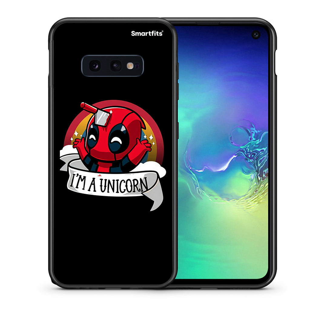 Θήκη Samsung S10e Unicorn Deadpool από τη Smartfits με σχέδιο στο πίσω μέρος και μαύρο περίβλημα | Samsung S10e Unicorn Deadpool case with colorful back and black bezels