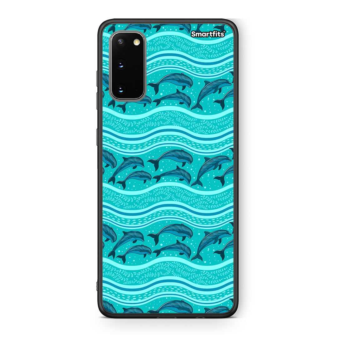 Samsung S20 Swimming Dolphins θήκη από τη Smartfits με σχέδιο στο πίσω μέρος και μαύρο περίβλημα | Smartphone case with colorful back and black bezels by Smartfits