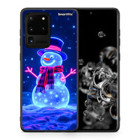 Thumbnail for Θήκη Samsung S20 Ultra Christmas Neon Snowman από τη Smartfits με σχέδιο στο πίσω μέρος και μαύρο περίβλημα | Samsung S20 Ultra Christmas Neon Snowman case with colorful back and black bezels