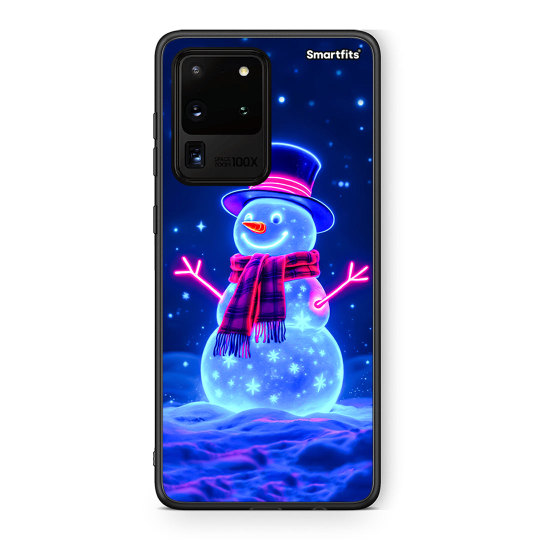 Samsung S20 Ultra Christmas Neon Snowman θήκη από τη Smartfits με σχέδιο στο πίσω μέρος και μαύρο περίβλημα | Smartphone case with colorful back and black bezels by Smartfits