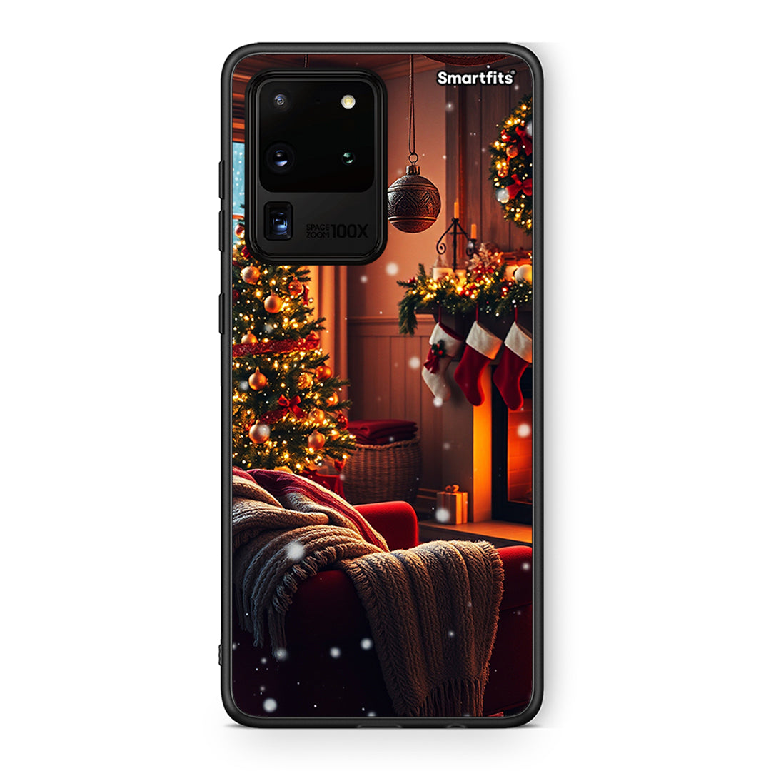 Samsung S20 Ultra Home For Christmas θήκη από τη Smartfits με σχέδιο στο πίσω μέρος και μαύρο περίβλημα | Smartphone case with colorful back and black bezels by Smartfits