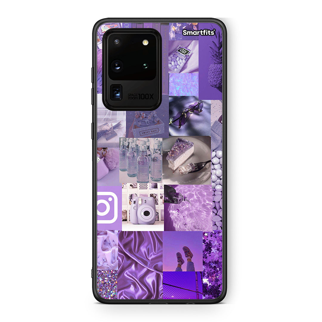 Samsung S20 Ultra Purple Aesthetic Collage θήκη από τη Smartfits με σχέδιο στο πίσω μέρος και μαύρο περίβλημα | Smartphone case with colorful back and black bezels by Smartfits