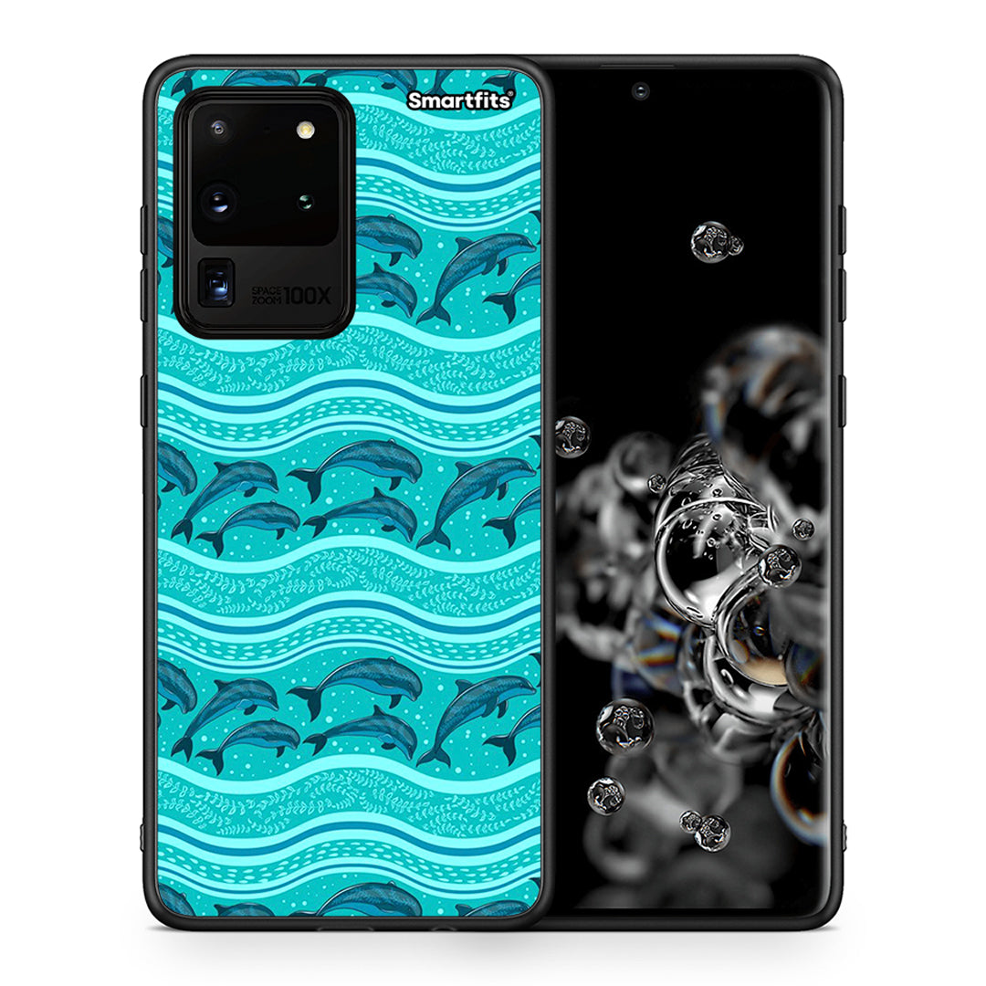 Θήκη Samsung S20 Ultra Swimming Dolphins από τη Smartfits με σχέδιο στο πίσω μέρος και μαύρο περίβλημα | Samsung S20 Ultra Swimming Dolphins case with colorful back and black bezels