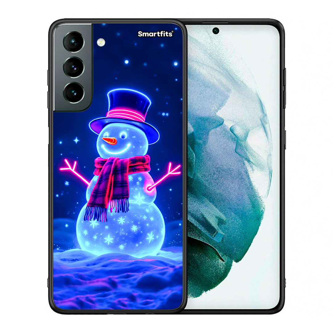 Θήκη Samsung S21 Christmas Neon Snowman από τη Smartfits με σχέδιο στο πίσω μέρος και μαύρο περίβλημα | Samsung S21 Christmas Neon Snowman case with colorful back and black bezels