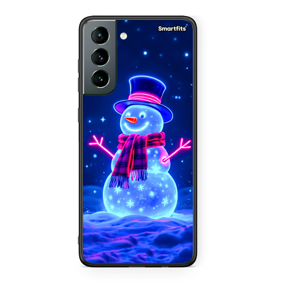 Samsung S21 Christmas Neon Snowman θήκη από τη Smartfits με σχέδιο στο πίσω μέρος και μαύρο περίβλημα | Smartphone case with colorful back and black bezels by Smartfits