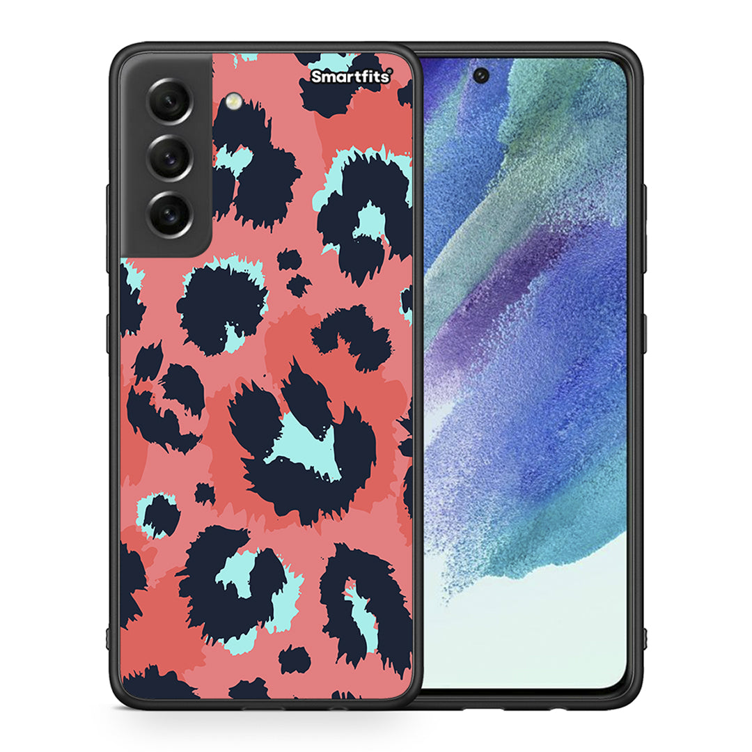Θήκη Samsung S21 FE Pink Leopard Animal από τη Smartfits με σχέδιο στο πίσω μέρος και μαύρο περίβλημα | Samsung S21 FE Pink Leopard Animal case with colorful back and black bezels