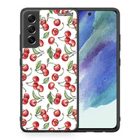 Thumbnail for Θήκη Samsung S21 FE Cherry Summer από τη Smartfits με σχέδιο στο πίσω μέρος και μαύρο περίβλημα | Samsung S21 FE Cherry Summer case with colorful back and black bezels