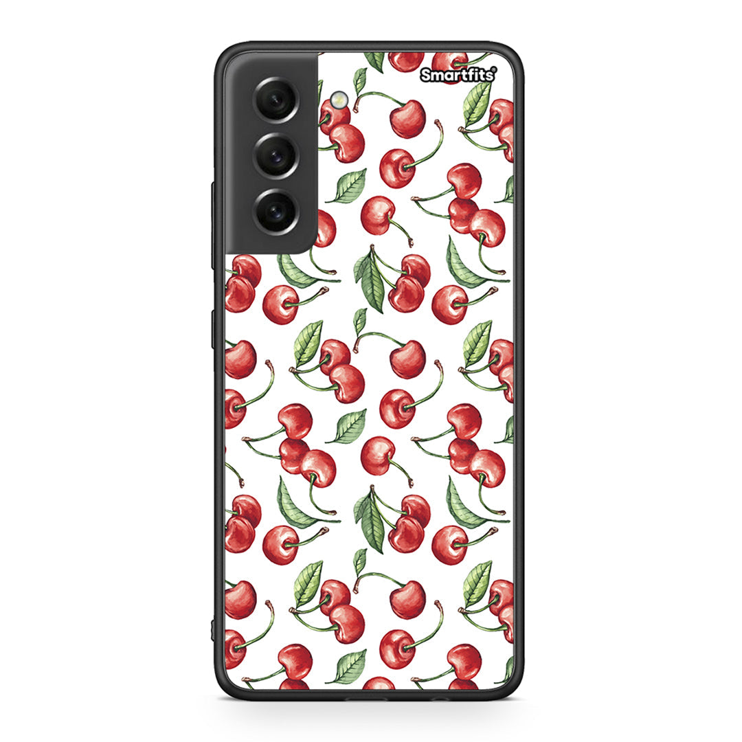 Samsung S21 FE Cherry Summer θήκη από τη Smartfits με σχέδιο στο πίσω μέρος και μαύρο περίβλημα | Smartphone case with colorful back and black bezels by Smartfits