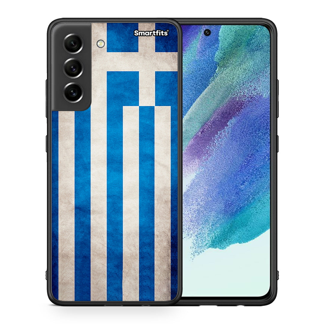 Θήκη Samsung S21 FE Greek Flag από τη Smartfits με σχέδιο στο πίσω μέρος και μαύρο περίβλημα | Samsung S21 FE Greek Flag case with colorful back and black bezels