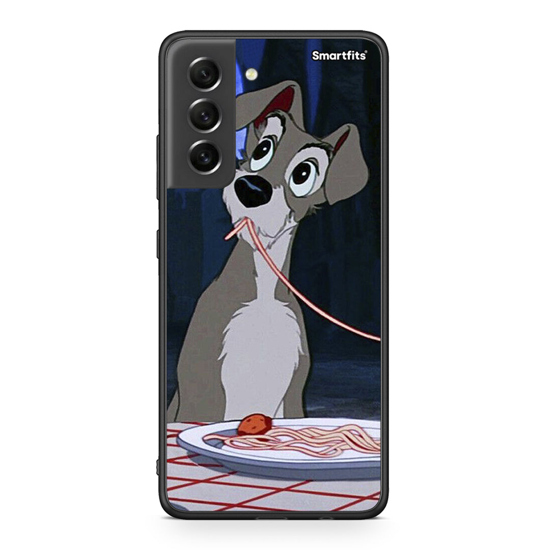 Samsung S21 FE Lady And Tramp 1 Θήκη Αγίου Βαλεντίνου από τη Smartfits με σχέδιο στο πίσω μέρος και μαύρο περίβλημα | Smartphone case with colorful back and black bezels by Smartfits