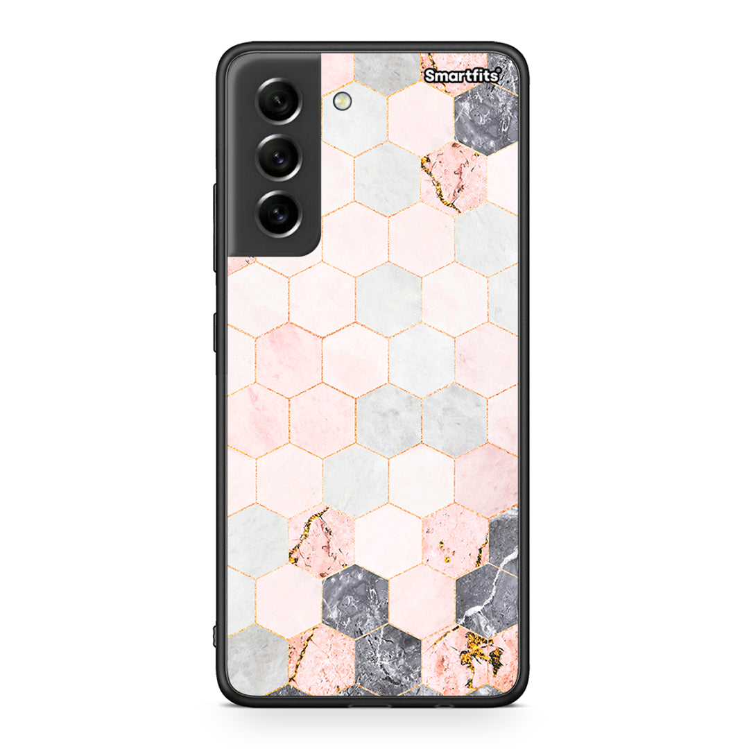 4 - Samsung S21 FE Hexagon Pink Marble case, cover, bumper