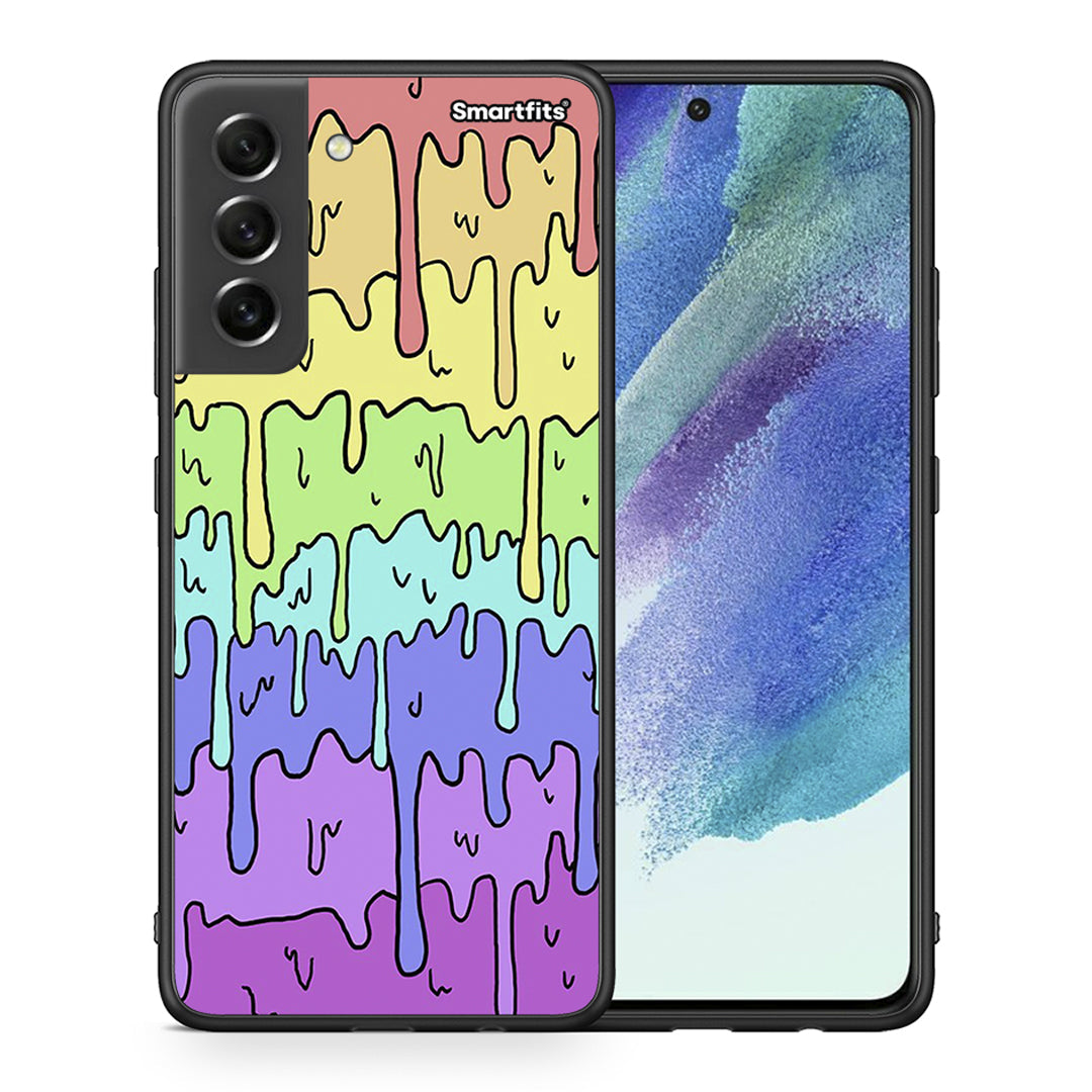 Θήκη Samsung S21 FE Melting Rainbow από τη Smartfits με σχέδιο στο πίσω μέρος και μαύρο περίβλημα | Samsung S21 FE Melting Rainbow case with colorful back and black bezels