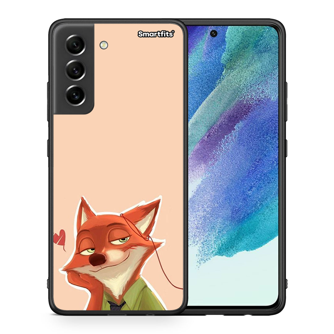 Θήκη Samsung S21 FE Nick Wilde And Judy Hopps Love 1 από τη Smartfits με σχέδιο στο πίσω μέρος και μαύρο περίβλημα | Samsung S21 FE Nick Wilde And Judy Hopps Love 1 case with colorful back and black bezels