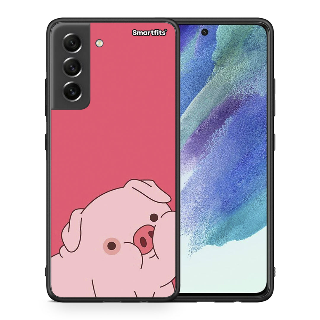 Θήκη Αγίου Βαλεντίνου Samsung S21 FE Pig Love 1 από τη Smartfits με σχέδιο στο πίσω μέρος και μαύρο περίβλημα | Samsung S21 FE Pig Love 1 case with colorful back and black bezels