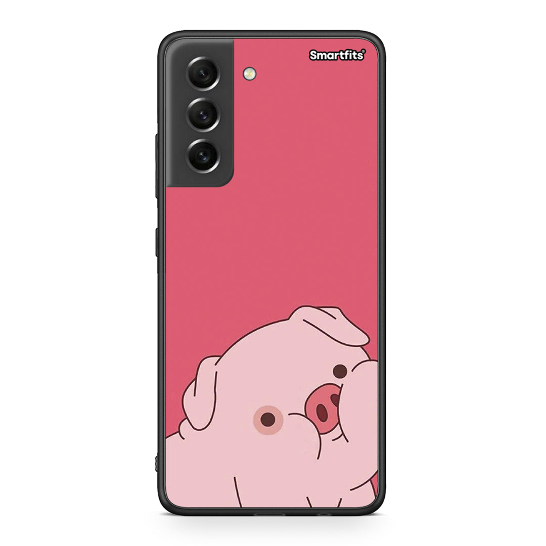 Samsung S21 FE Pig Love 1 Θήκη Αγίου Βαλεντίνου από τη Smartfits με σχέδιο στο πίσω μέρος και μαύρο περίβλημα | Smartphone case with colorful back and black bezels by Smartfits