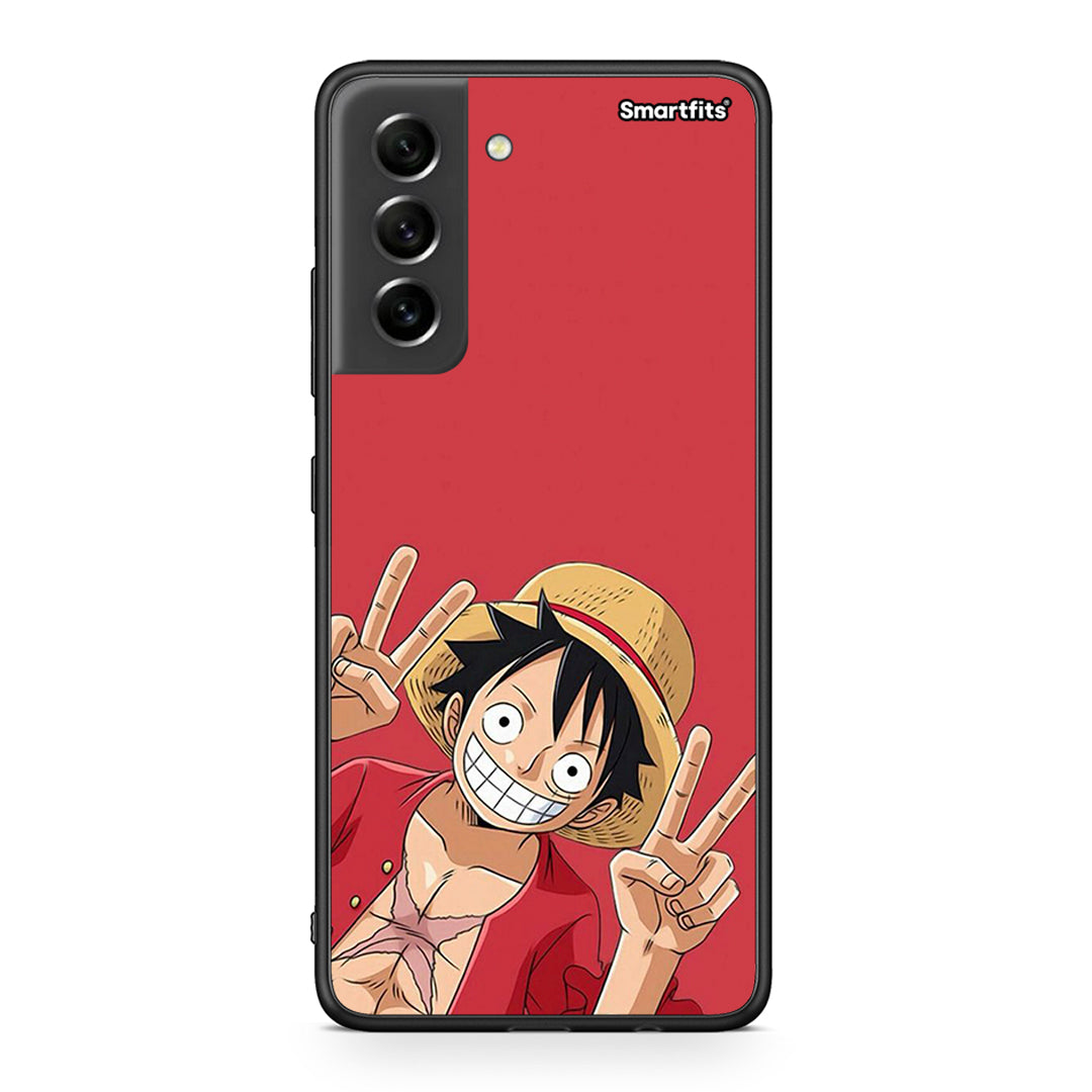 Samsung S21 FE Pirate Luffy Θήκη από τη Smartfits με σχέδιο στο πίσω μέρος και μαύρο περίβλημα | Smartphone case with colorful back and black bezels by Smartfits