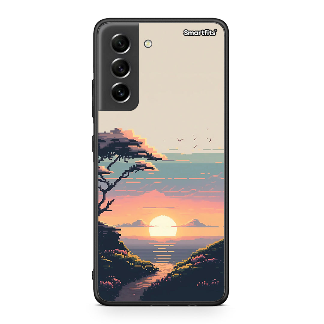 Samsung S21 FE Pixel Sunset Θήκη από τη Smartfits με σχέδιο στο πίσω μέρος και μαύρο περίβλημα | Smartphone case with colorful back and black bezels by Smartfits