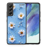 Thumbnail for Θήκη Samsung S21 FE Real Daisies από τη Smartfits με σχέδιο στο πίσω μέρος και μαύρο περίβλημα | Samsung S21 FE Real Daisies case with colorful back and black bezels