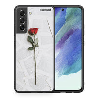 Thumbnail for Θήκη Samsung S21 FE Red Rose από τη Smartfits με σχέδιο στο πίσω μέρος και μαύρο περίβλημα | Samsung S21 FE Red Rose case with colorful back and black bezels