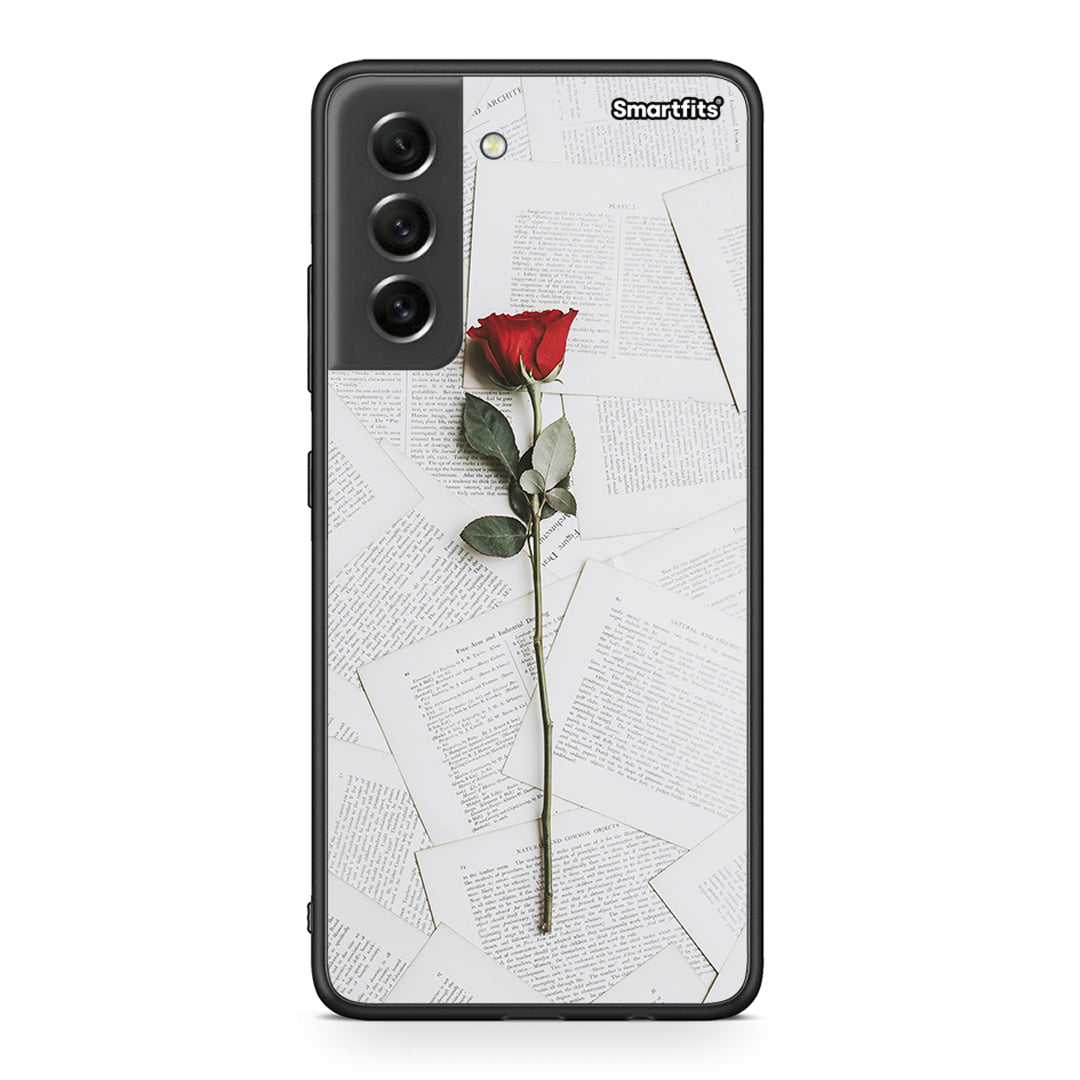 Samsung S21 FE Red Rose θήκη από τη Smartfits με σχέδιο στο πίσω μέρος και μαύρο περίβλημα | Smartphone case with colorful back and black bezels by Smartfits