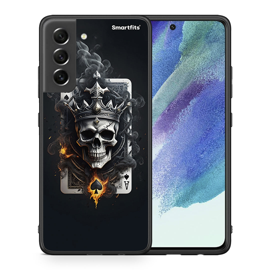 Θήκη Samsung S21 FE Skull King Ace από τη Smartfits με σχέδιο στο πίσω μέρος και μαύρο περίβλημα | Samsung S21 FE Skull King Ace case with colorful back and black bezels