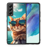 Thumbnail for Θήκη Samsung S21 FE Summer Cat από τη Smartfits με σχέδιο στο πίσω μέρος και μαύρο περίβλημα | Samsung S21 FE Summer Cat case with colorful back and black bezels