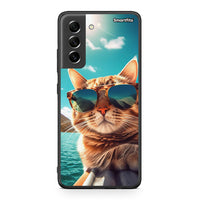 Thumbnail for Samsung S21 FE Summer Cat θήκη από τη Smartfits με σχέδιο στο πίσω μέρος και μαύρο περίβλημα | Smartphone case with colorful back and black bezels by Smartfits