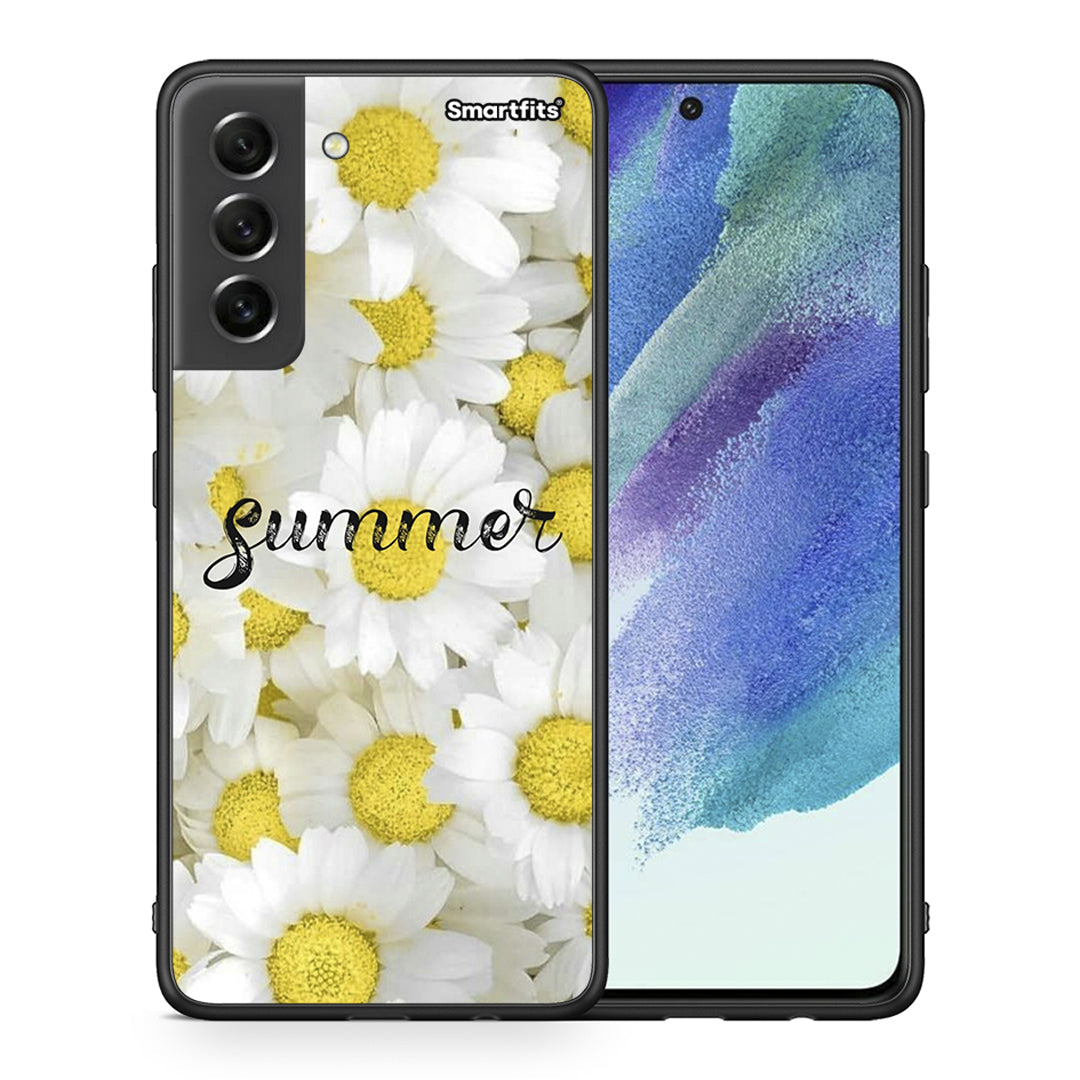 Θήκη Samsung S21 FE Summer Daisies από τη Smartfits με σχέδιο στο πίσω μέρος και μαύρο περίβλημα | Samsung S21 FE Summer Daisies case with colorful back and black bezels