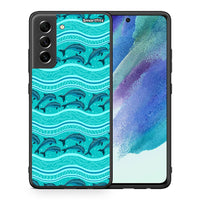 Thumbnail for Θήκη Samsung S21 FE Swimming Dolphins από τη Smartfits με σχέδιο στο πίσω μέρος και μαύρο περίβλημα | Samsung S21 FE Swimming Dolphins case with colorful back and black bezels