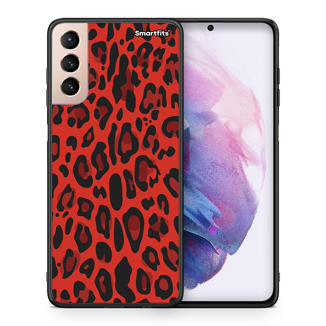 Θήκη Samsung S21+ Red Leopard Animal από τη Smartfits με σχέδιο στο πίσω μέρος και μαύρο περίβλημα | Samsung S21+ Red Leopard Animal case with colorful back and black bezels