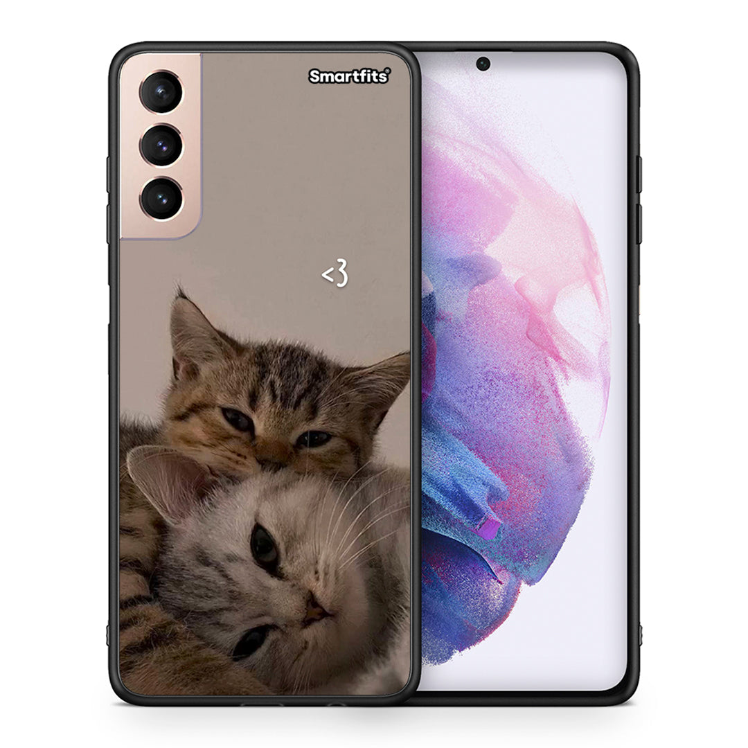 Θήκη Samsung S21+ Cats In Love από τη Smartfits με σχέδιο στο πίσω μέρος και μαύρο περίβλημα | Samsung S21+ Cats In Love case with colorful back and black bezels