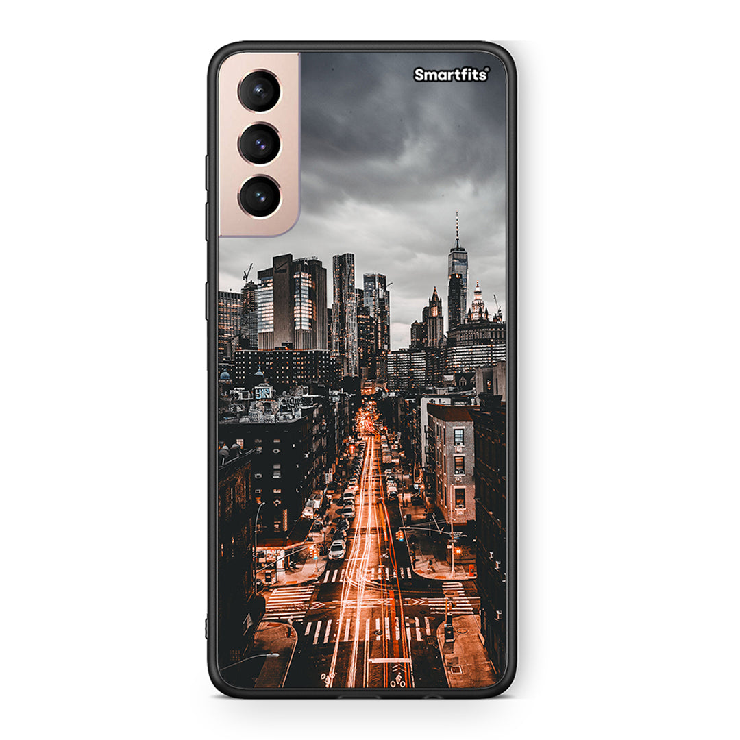 Samsung S21+ City Lights θήκη από τη Smartfits με σχέδιο στο πίσω μέρος και μαύρο περίβλημα | Smartphone case with colorful back and black bezels by Smartfits