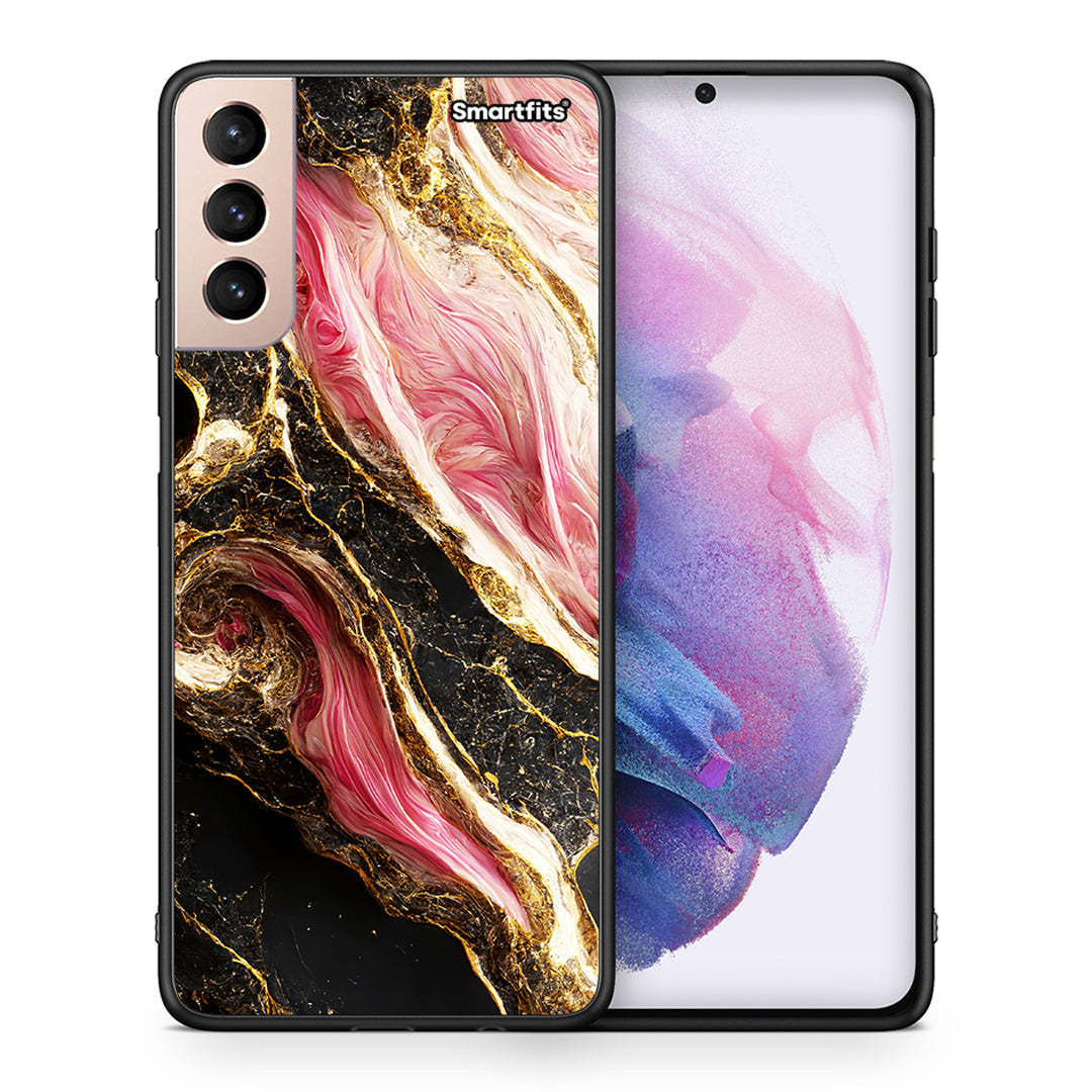 Θήκη Samsung S21+ Glamorous Pink Marble από τη Smartfits με σχέδιο στο πίσω μέρος και μαύρο περίβλημα | Samsung S21+ Glamorous Pink Marble case with colorful back and black bezels