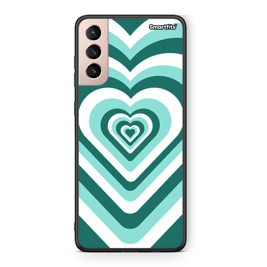 Samsung S21+ Green Hearts θήκη από τη Smartfits με σχέδιο στο πίσω μέρος και μαύρο περίβλημα | Smartphone case with colorful back and black bezels by Smartfits