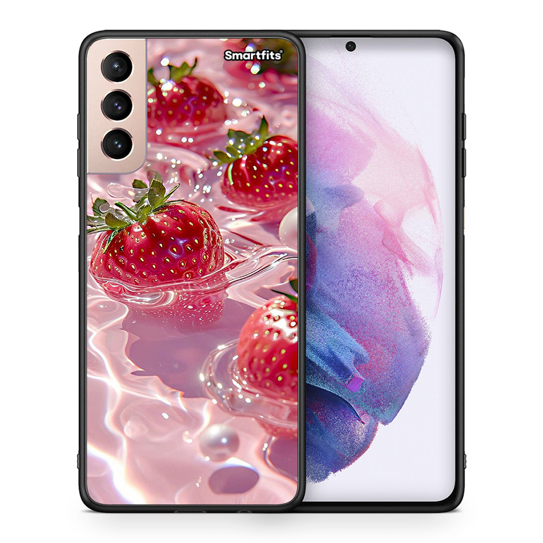 Θήκη Samsung S21+ Juicy Strawberries από τη Smartfits με σχέδιο στο πίσω μέρος και μαύρο περίβλημα | Samsung S21+ Juicy Strawberries case with colorful back and black bezels