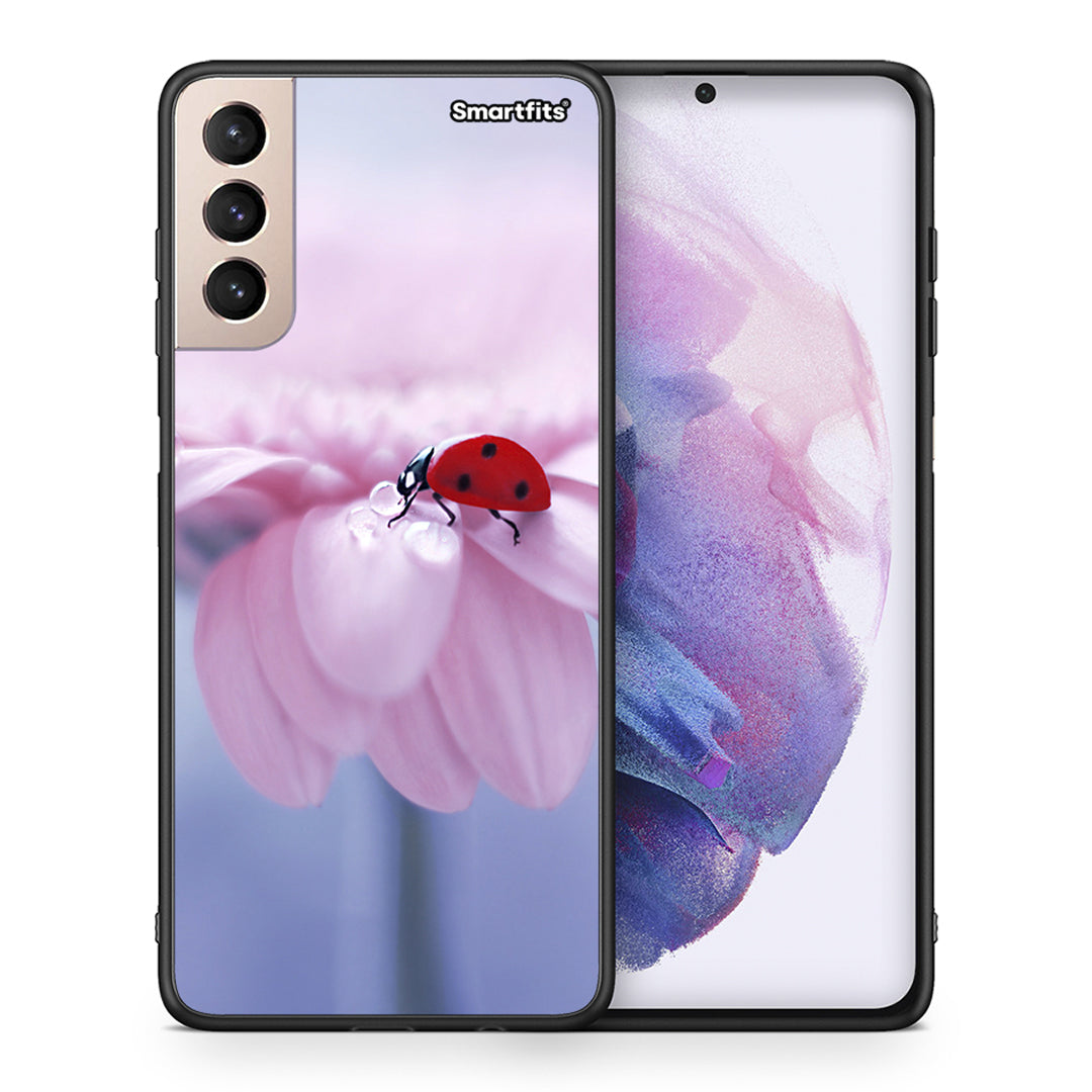 Θήκη Samsung S21+ Ladybug Flower από τη Smartfits με σχέδιο στο πίσω μέρος και μαύρο περίβλημα | Samsung S21+ Ladybug Flower case with colorful back and black bezels