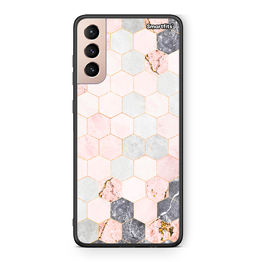 4 - Samsung S21+ Hexagon Pink Marble case, cover, bumper